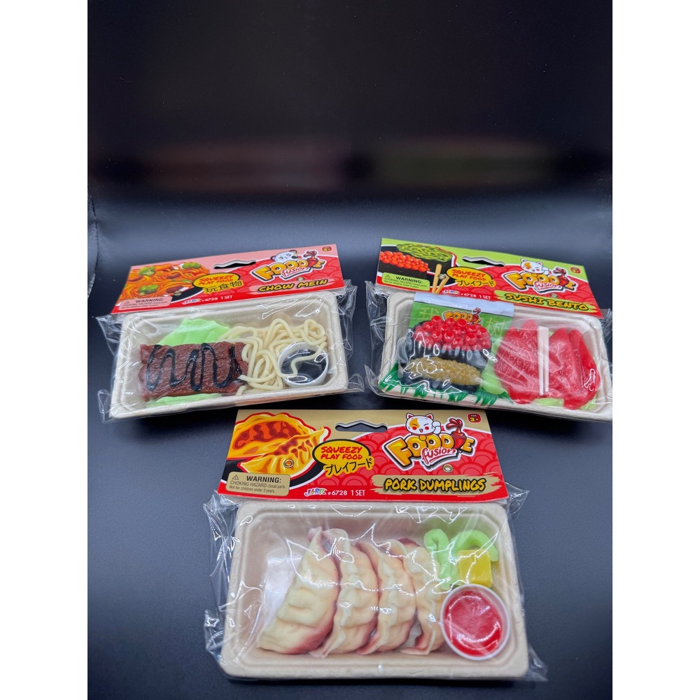 Ja-Ru Foodie Fusion Squeezy Play Food Set 3 Chow Mein Sushi Bento Pork Dumplings